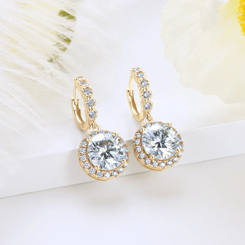 Moissanite Hoop Huggie Earrings 925 Sterling Silver Dangle Drop 3ct 2ct