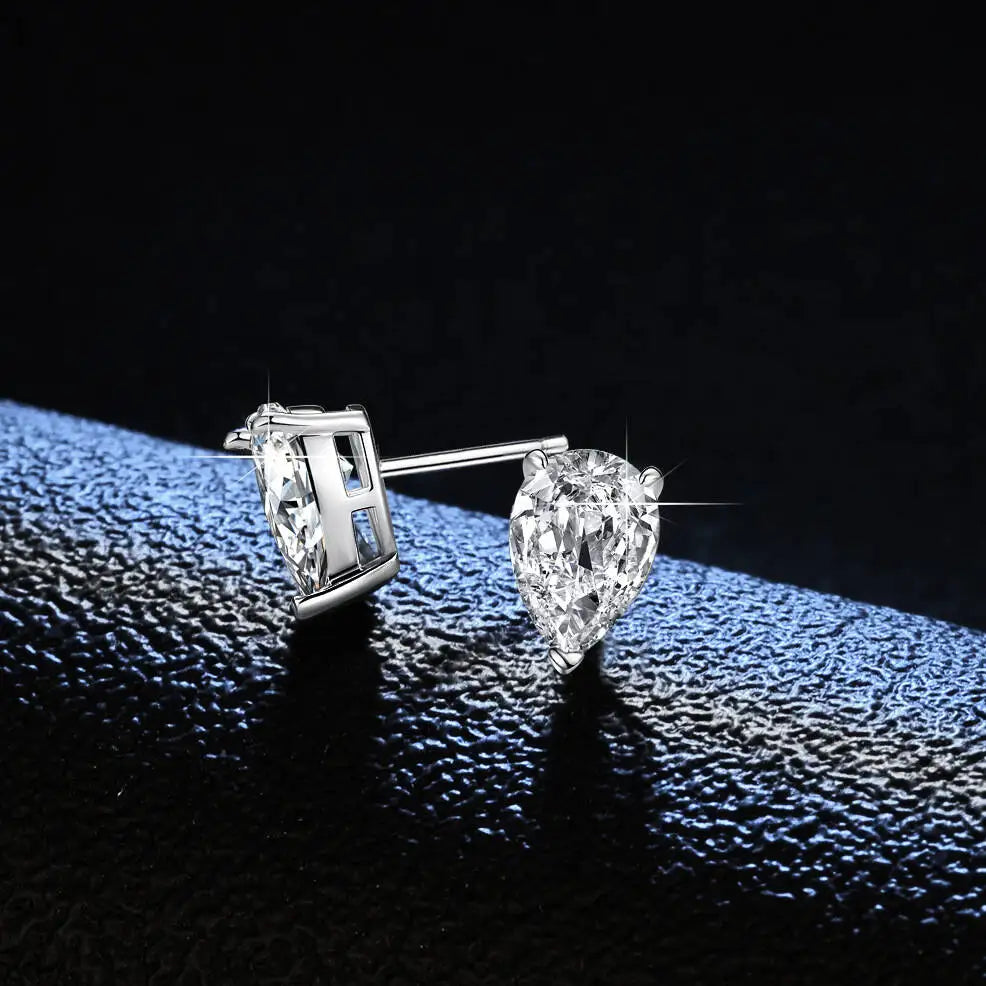 Moissanite Pear Cut Stud Earrings 0.5-1ct Sterling Silver Gold Plated VVS1