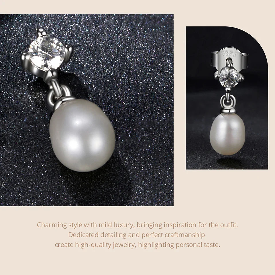 Moissanite Pearl Drop Earrings 925 Sterling Silver 0.1ct Each