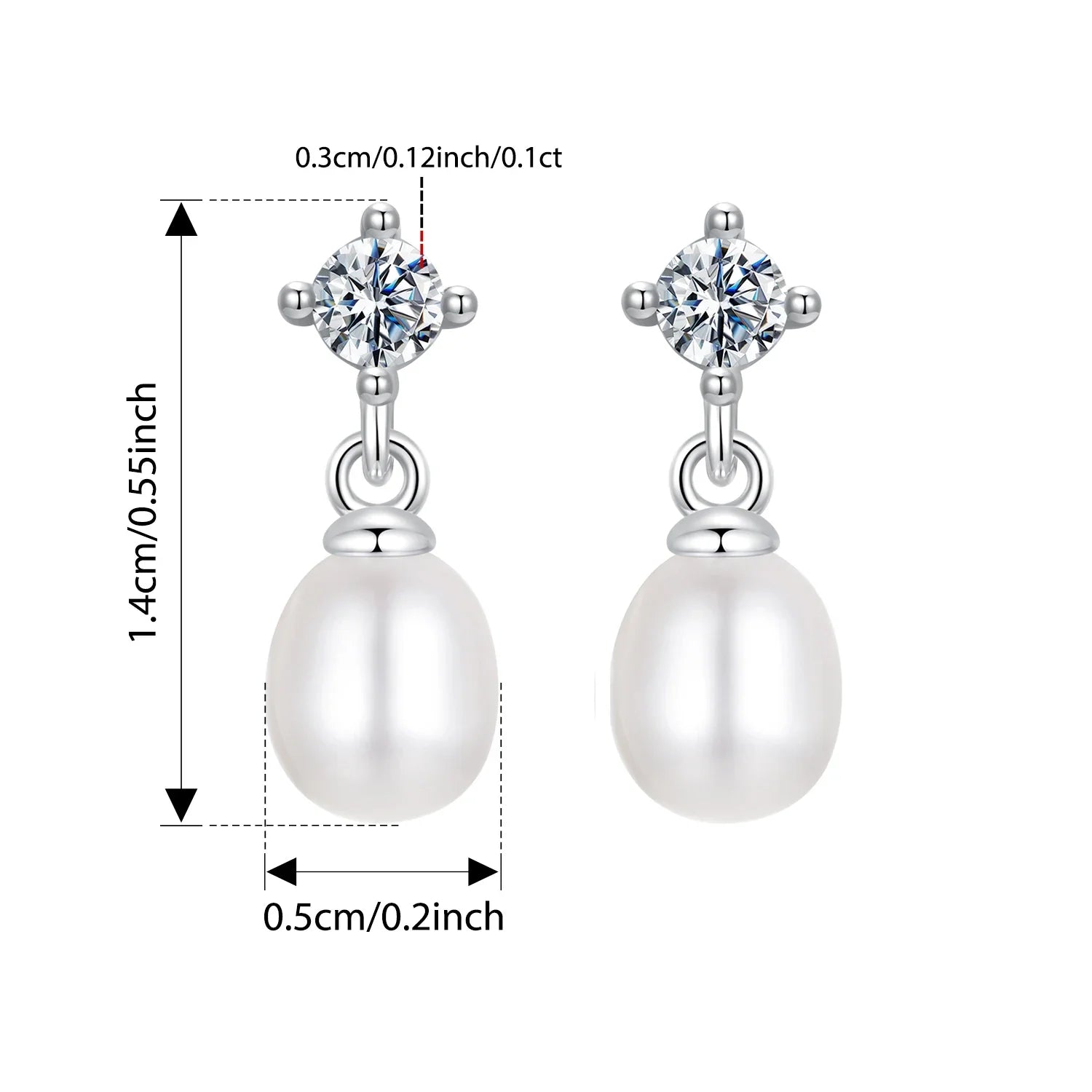 Moissanite Pearl Drop Earrings 925 Sterling Silver 0.1ct Each