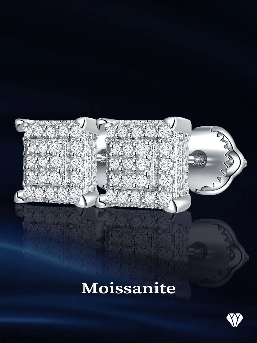 Moissanite Square Stud Earrings 925 Silver Solitaire CZ Look Bridal Engagement