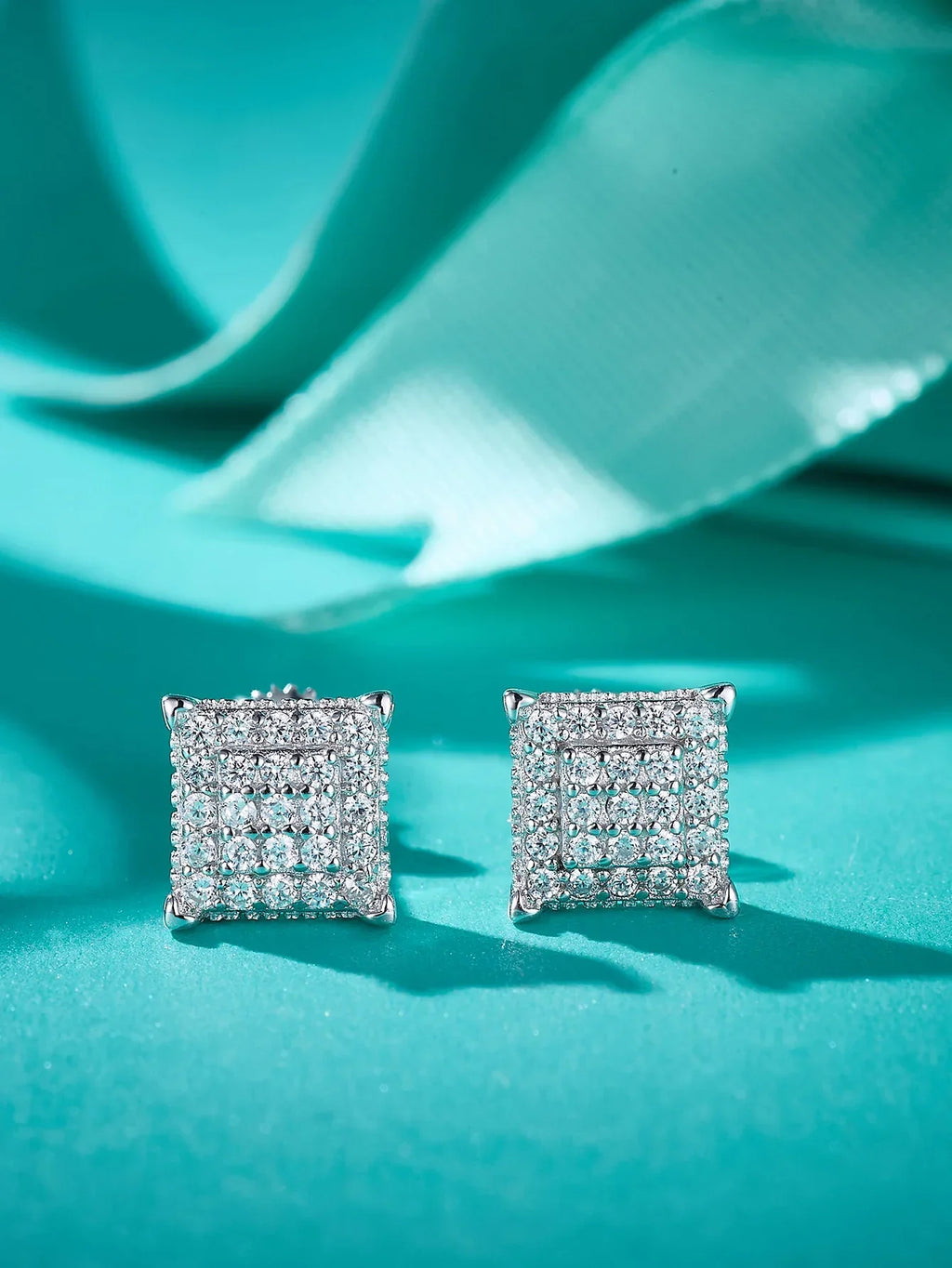 Moissanite Square Stud Earrings 925 Silver Solitaire CZ Look Bridal Engagement