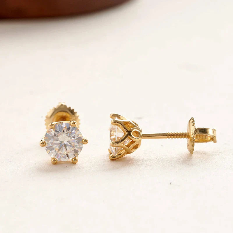 Moissanite Stud Earrings 0.5-2CT S925 Sterling Silver 18K 6-Prong Screw Backs