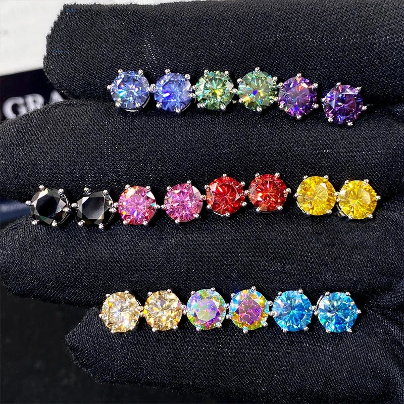 Moissanite Stud Earrings 1-6ct GRA Certified 21 Colors 925 Sterling Silver