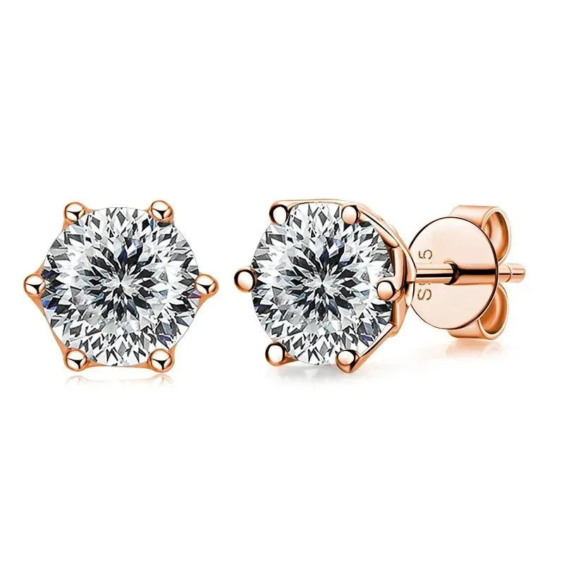 Moissanite Stud Earrings 0.5/1/2 CT Rose Gold Plated Sterling Silver 925