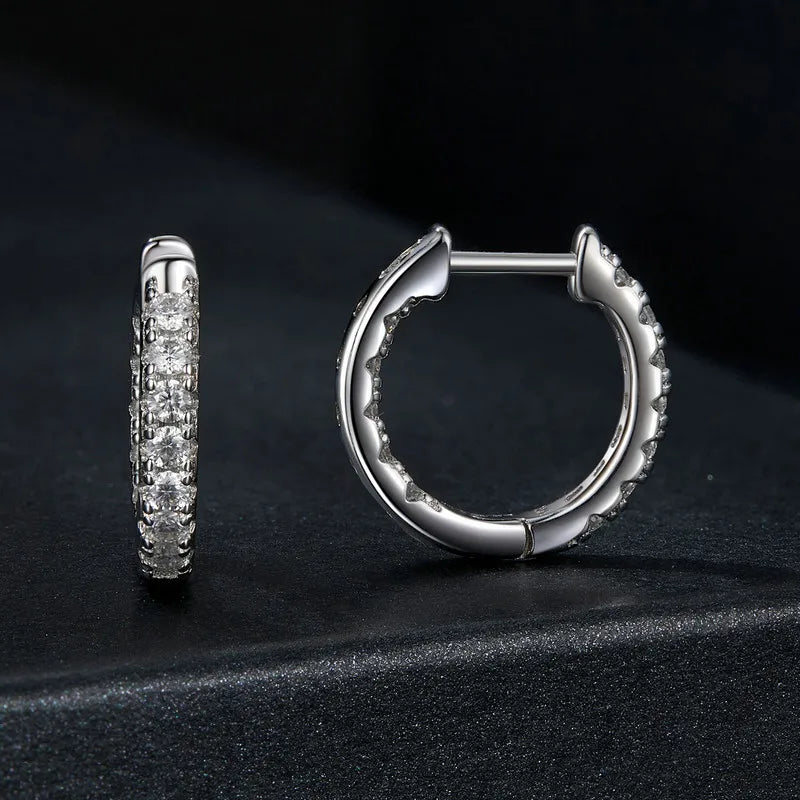 Moissanite Two-Tone Small Hoop Earrings 1cm Round Sparkling Engagement