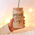 Mom's Sippy 17oz Glass Tumbler With Bamboo Lid 2 Stainless Straws And Cleaner