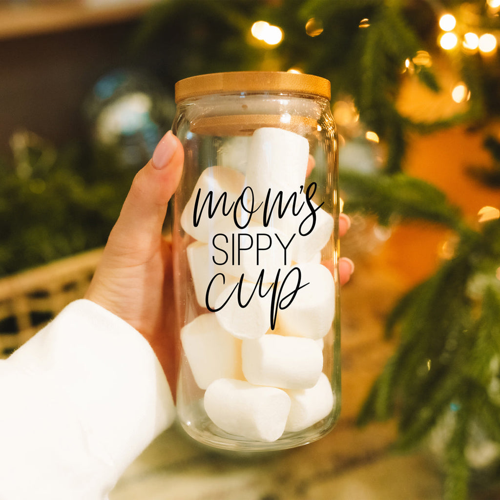 Mom's Sippy 17oz Glass Tumbler With Bamboo Lid 2 Stainless Straws And Cleaner
