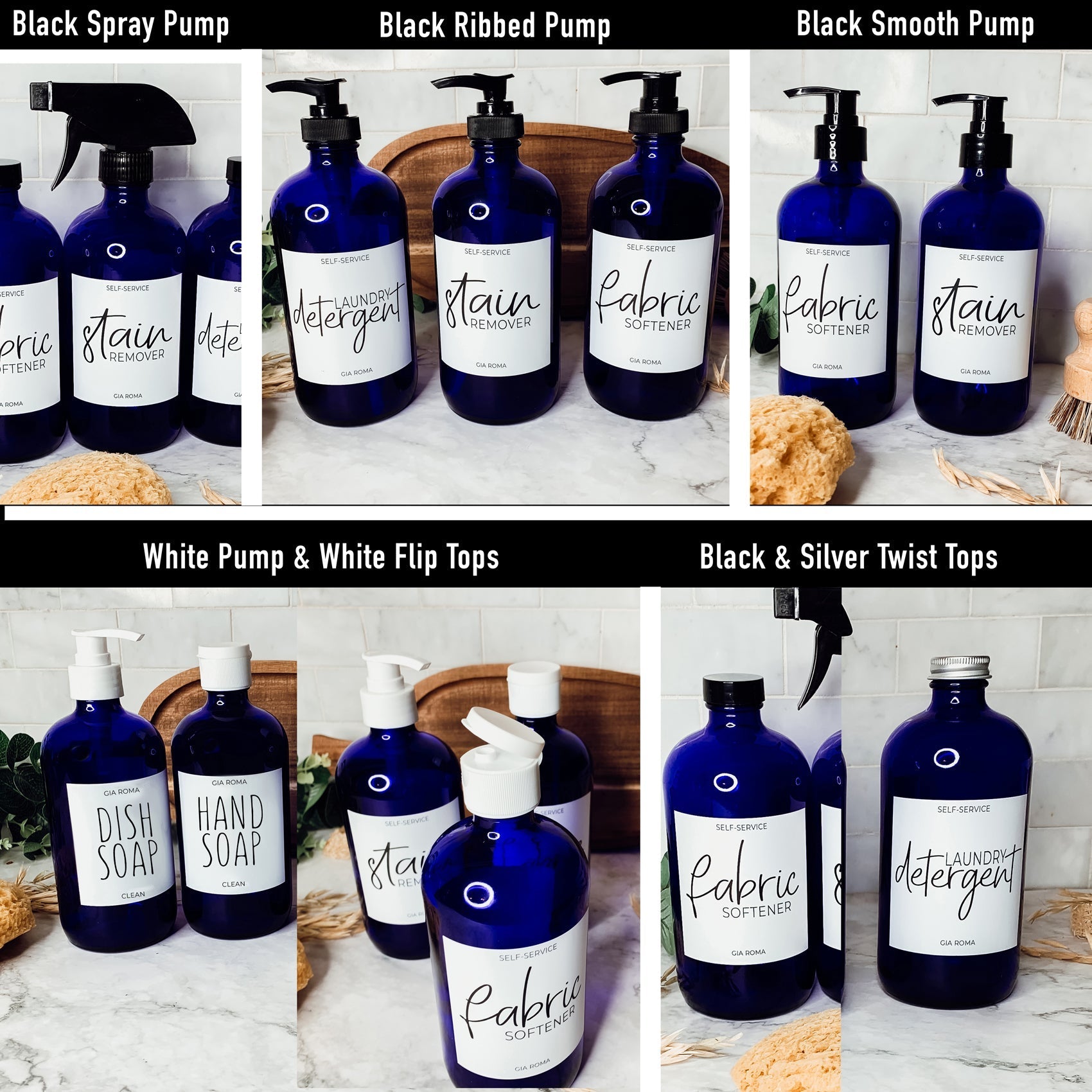 16oz Blue Glass Jar With White Label Lid Reusable Storage Canister