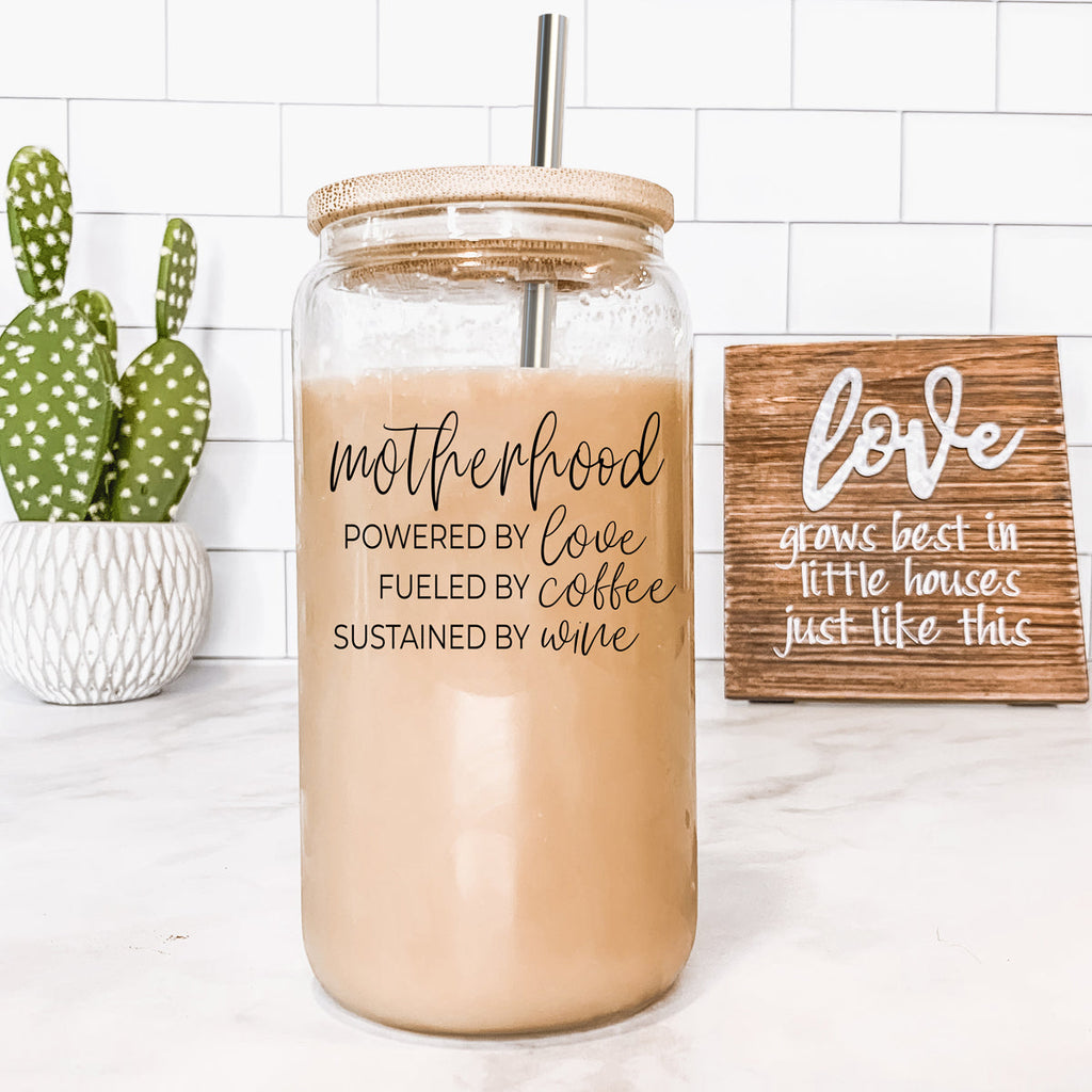 Motherhood Definition 17oz Glass Tumbler With Bamboo Lid And 2 Stainless Straws