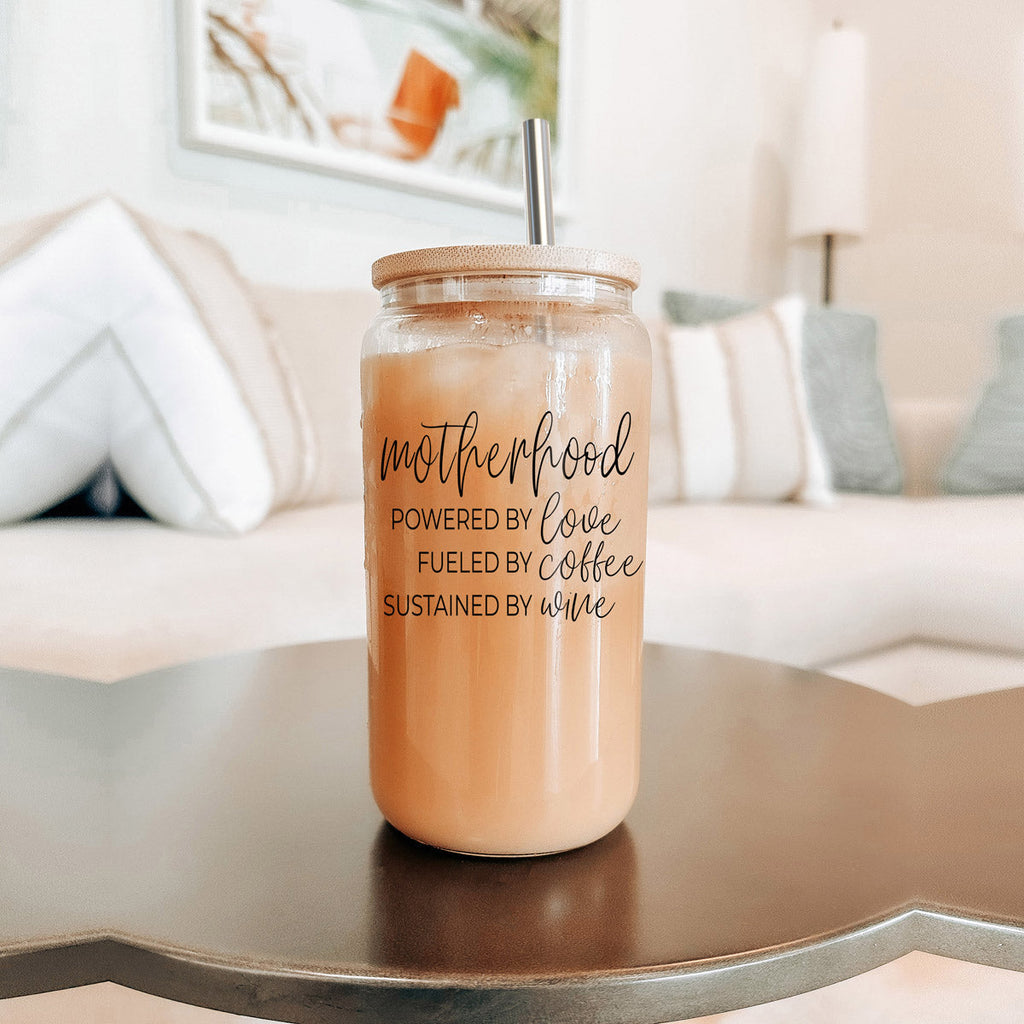 Motherhood Definition 17oz Glass Tumbler With Bamboo Lid And 2 Stainless Straws