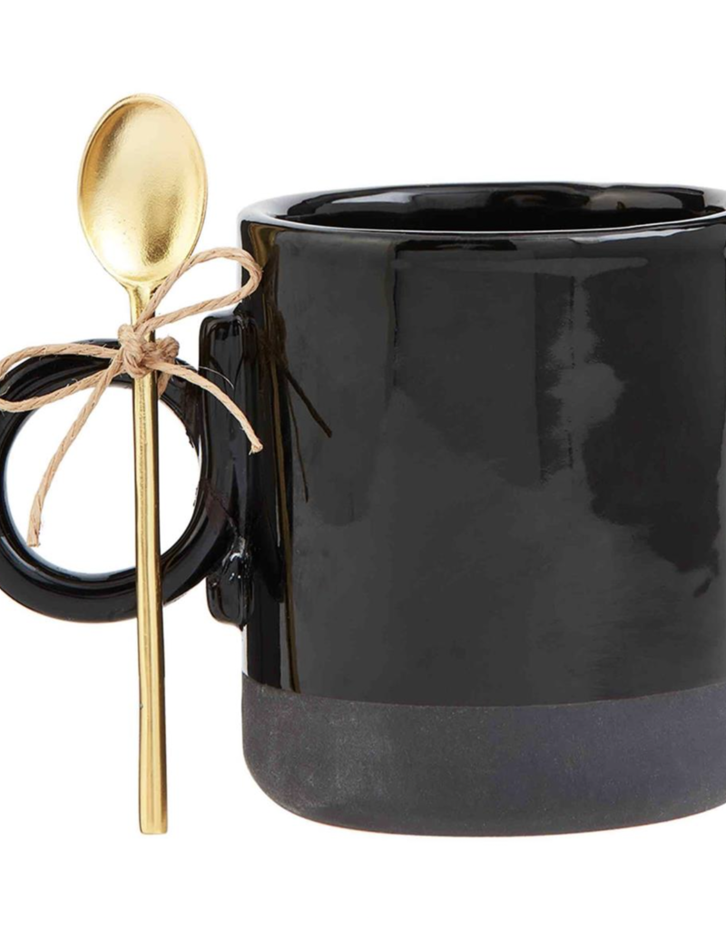 Ensemble de tasses en grès noir avec cuillère