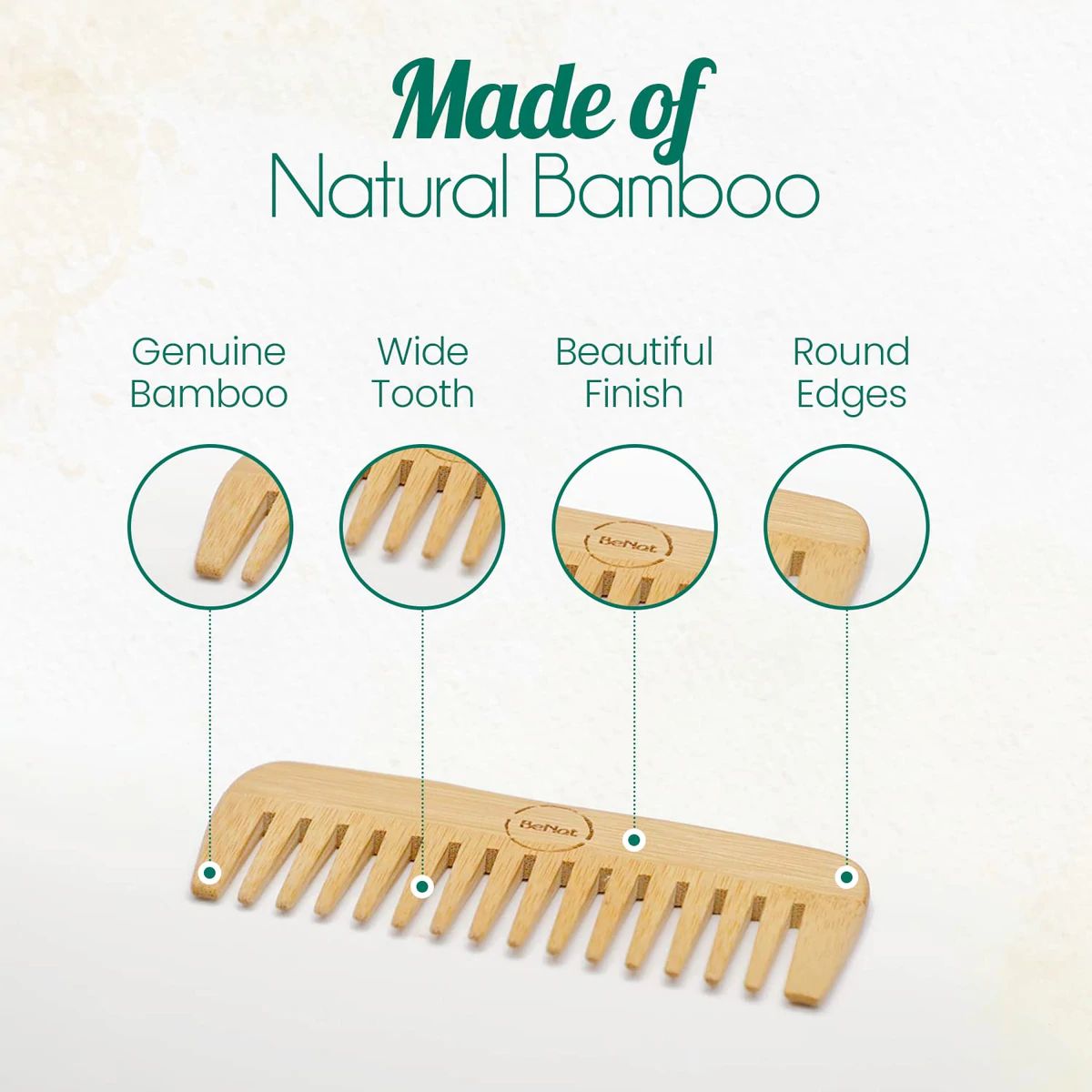 Bamboo Hair Comb 100 Percent Natural Wooden Detangler For Men Women Scalp Care
