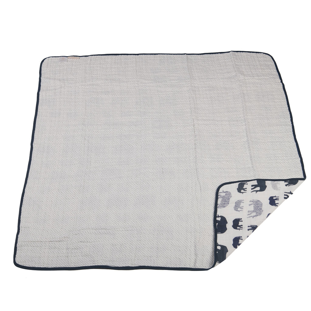 Navy Elephant Muslin Baby Blanket 47x47 Soft Cotton