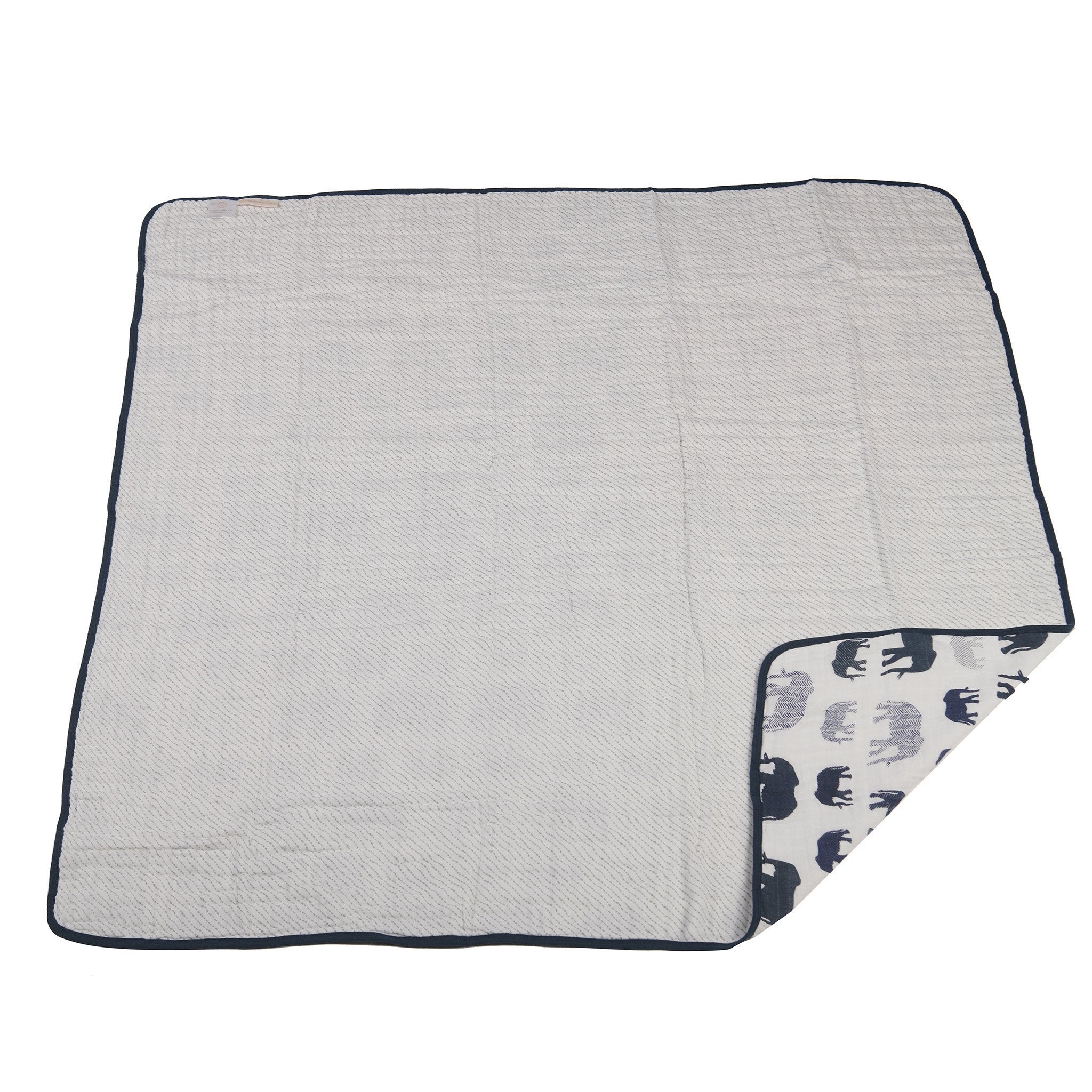 Navy Elephant Muslin Baby Blanket 47x47 Soft Cotton