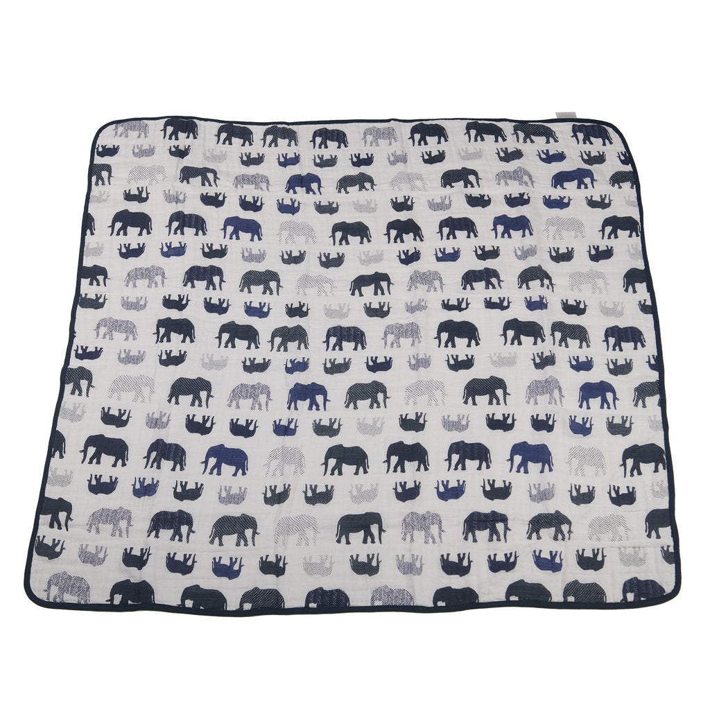 Navy Elephant Muslin Baby Blanket 47x47 Soft Cotton