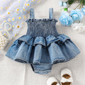 Newborn Baby Girl Denim Suspender Romper Dress - # BAAA1B1110001