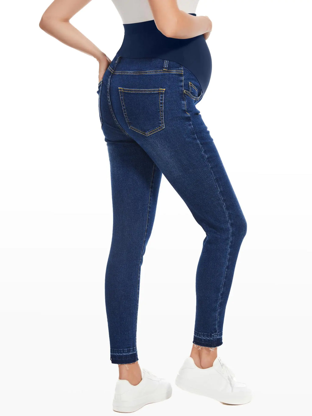 PACBREEZE Women's Maternity Jeans Over Belly Skinny Stretchy Denim Pants Comfy Slim Pregnancy Pants Medium B01: 27'' Vintage Dark Blue - # WOAA21410001-PRG