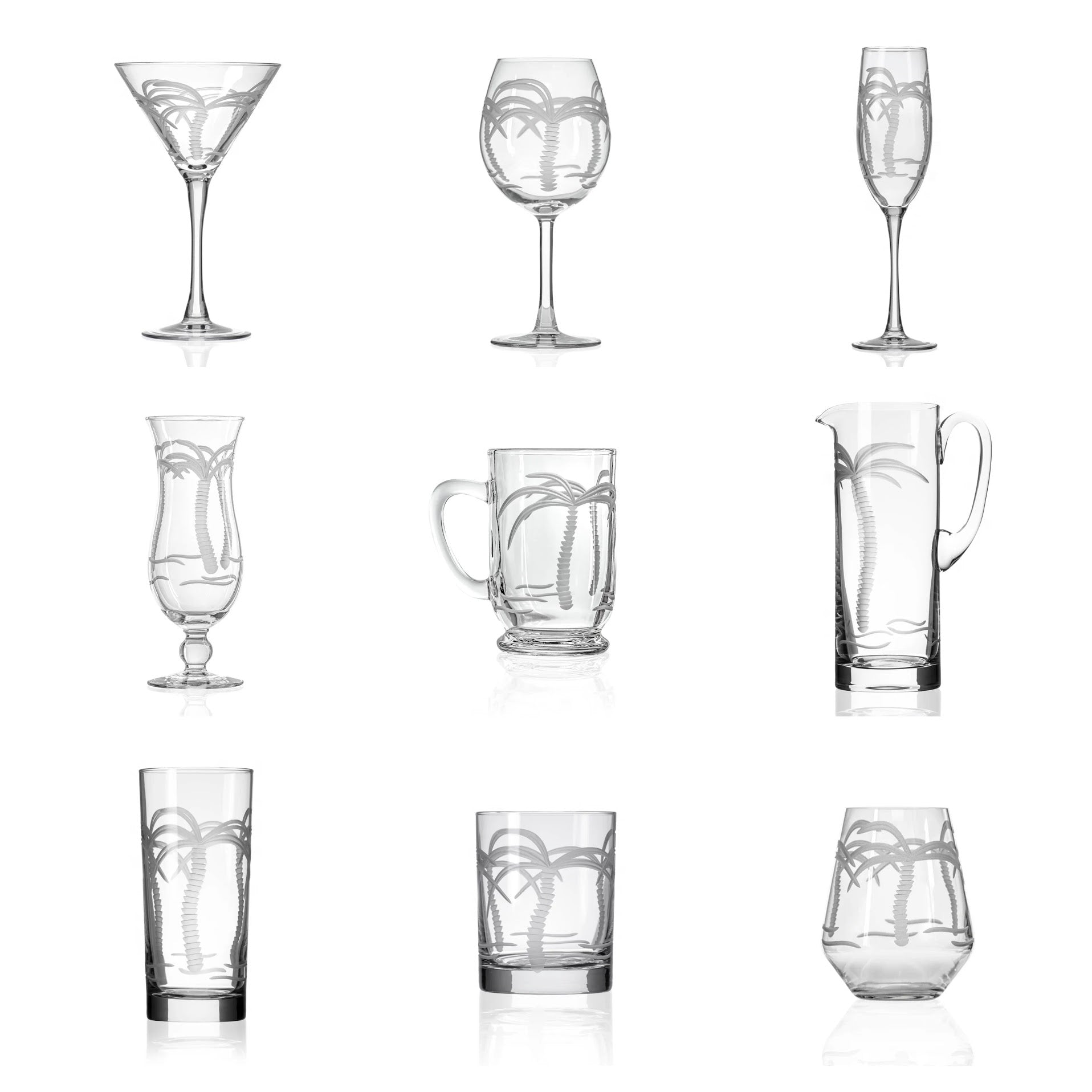 Palm Tree Etched Glassware