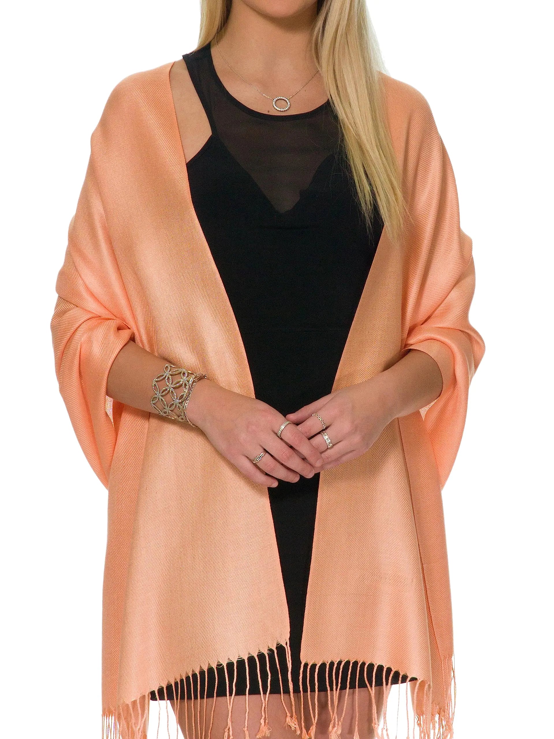 Pashmina Shawls and Wraps for Evening Dresses, Large Soft Pashminas Wedding Shawl Peach - # GIAA231710009
