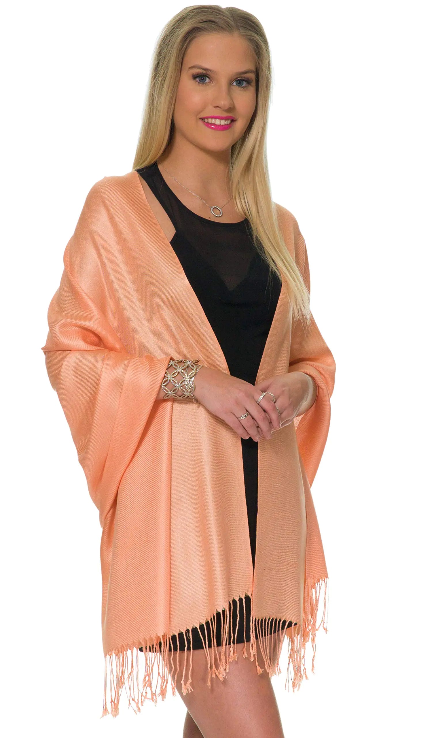 Pashmina Shawls and Wraps for Evening Dresses, Large Soft Pashminas Wedding Shawl Peach - # GIAA231710009