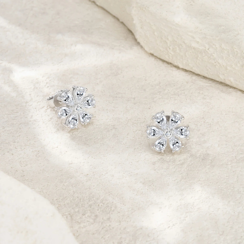 Pear Cut Cluster Moissanite Stud Earrings 3x5mm S925 Silver 18K Gold Plated
