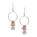 Pink Chalcedony Jade Cluster Hoop Earrings Gold Dainty