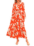 PRETTYGARDEN Womens Fall Long Sleeve Wrap V Neck Ruffle Floral Maxi Dress Casual Tie Waist Boho Chiffon Flowy Long Dresses XX-Large F-orange White - # GIAA231710002