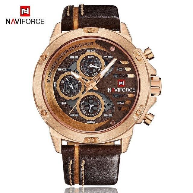Montre de Sport Étanche Homme avec Chronomètres et Bracelet en Cuir Montre-Bracelet Multifonction Design Unique Cadeau Parfait