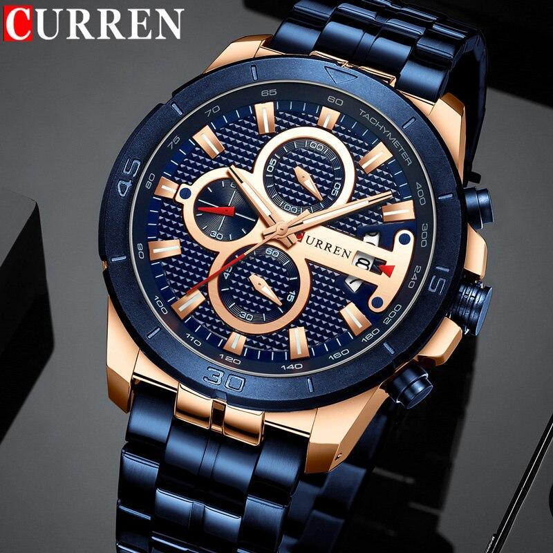 Montre étanche pour homme avec chronomètres, affichage du jour et aiguilles fluorescentes. Design de luxe unique. Cadeau parfait.