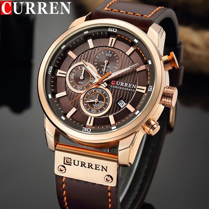 Montre de sport élégante et étanche pour homme avec chronomètres, affichage de la date, bracelets en cuir et verre Hardlex résistant aux rayures. Cadeau idéal pour lui.