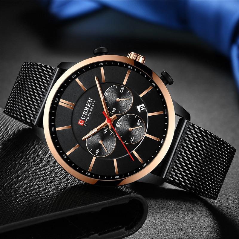 Montre élégante unisexe en acier inoxydable avec chronomètre et affichage de la date, excellent design, cadeau parfait