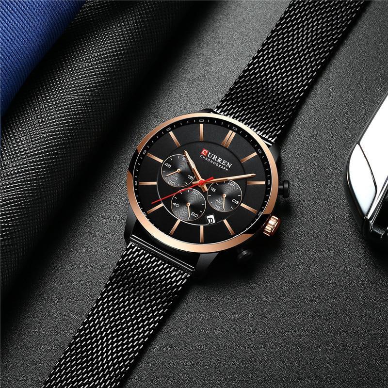 Montre élégante unisexe en acier inoxydable avec chronomètre et affichage de la date, excellent design, cadeau parfait