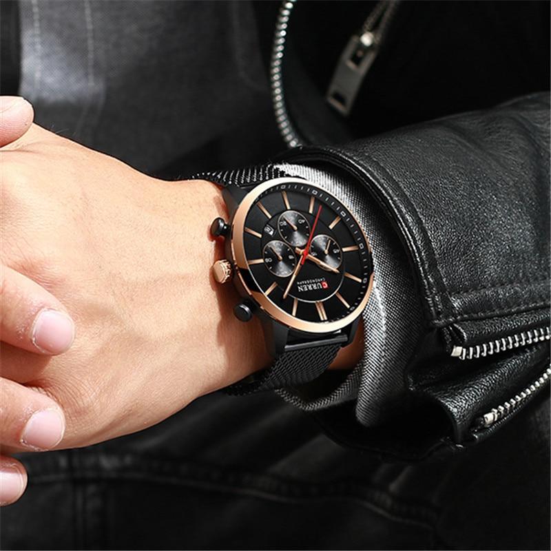 Montre élégante unisexe en acier inoxydable avec chronomètre et affichage de la date, excellent design, cadeau parfait