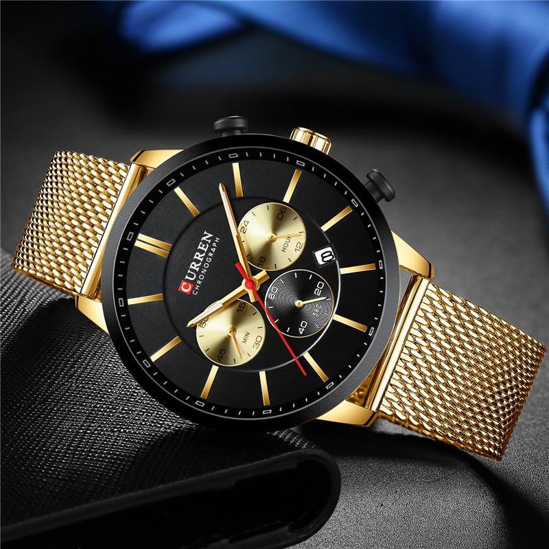Montre élégante unisexe en acier inoxydable avec chronomètre et affichage de la date, excellent design, cadeau parfait