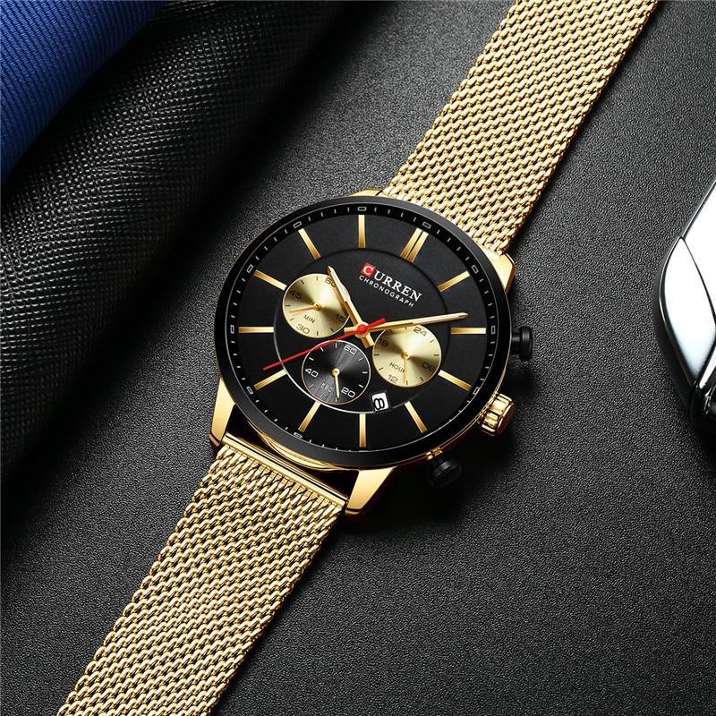 Montre élégante unisexe en acier inoxydable avec chronomètre et affichage de la date, excellent design, cadeau parfait