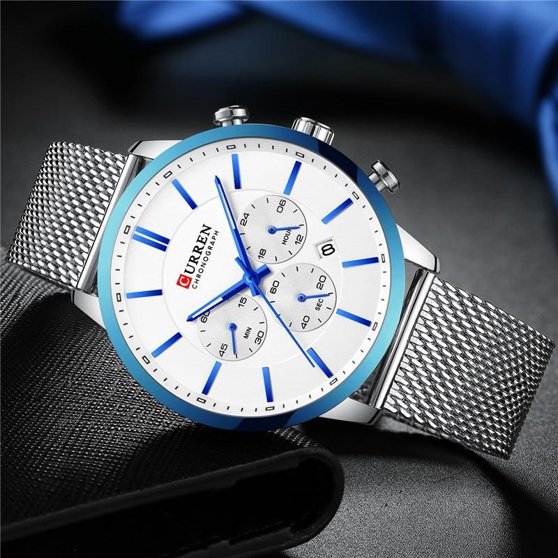 Montre élégante unisexe en acier inoxydable avec chronomètre et affichage de la date, excellent design, cadeau parfait