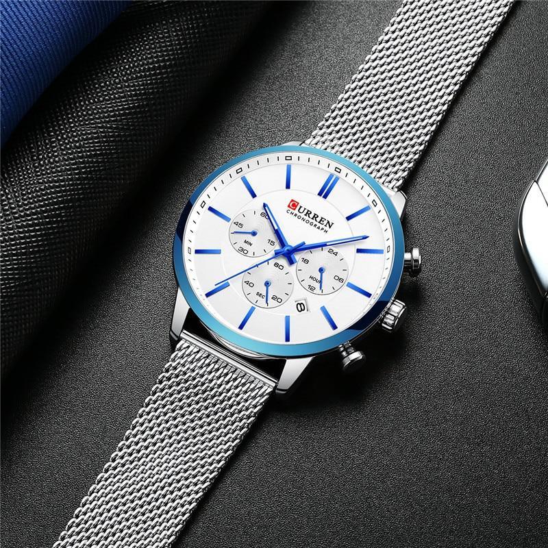 Montre élégante unisexe en acier inoxydable avec chronomètre et affichage de la date, excellent design, cadeau parfait