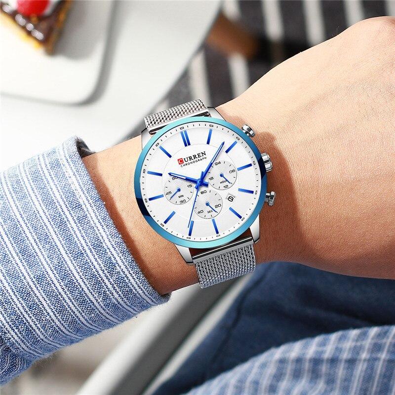 Montre élégante unisexe en acier inoxydable avec chronomètre et affichage de la date, excellent design, cadeau parfait