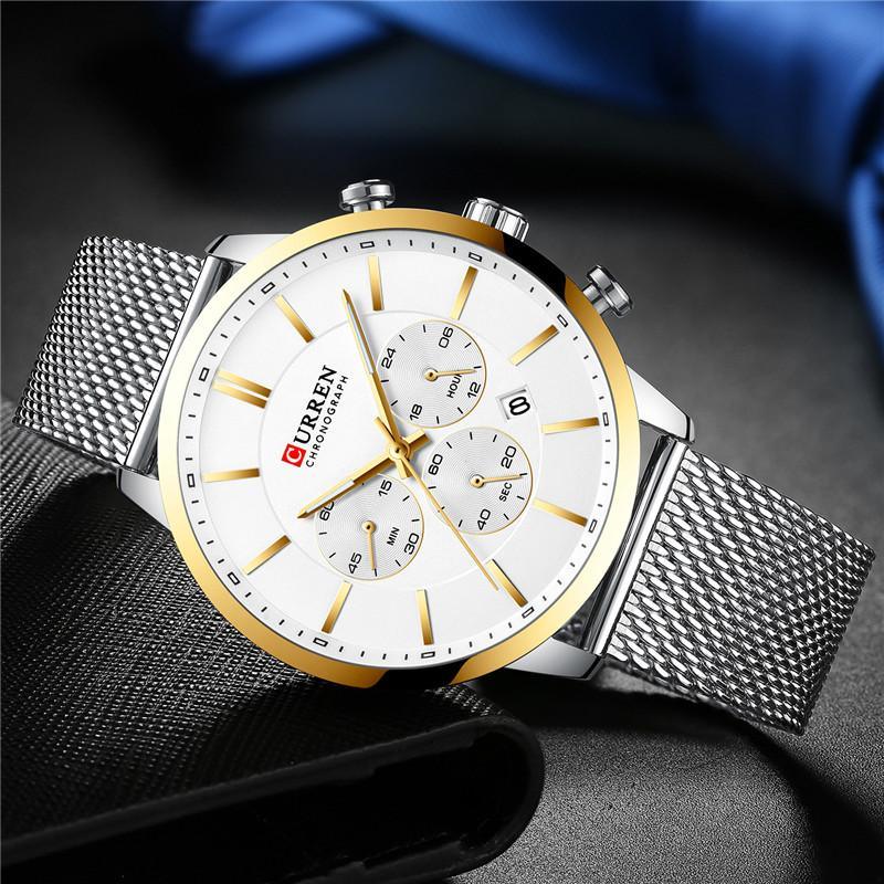 Montre élégante unisexe en acier inoxydable avec chronomètre et affichage de la date, excellent design, cadeau parfait