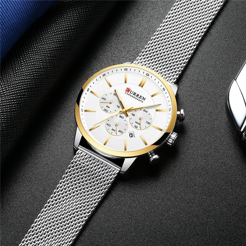 Montre élégante unisexe en acier inoxydable avec chronomètre et affichage de la date, excellent design, cadeau parfait