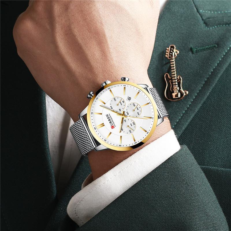 Montre élégante unisexe en acier inoxydable avec chronomètre et affichage de la date, excellent design, cadeau parfait