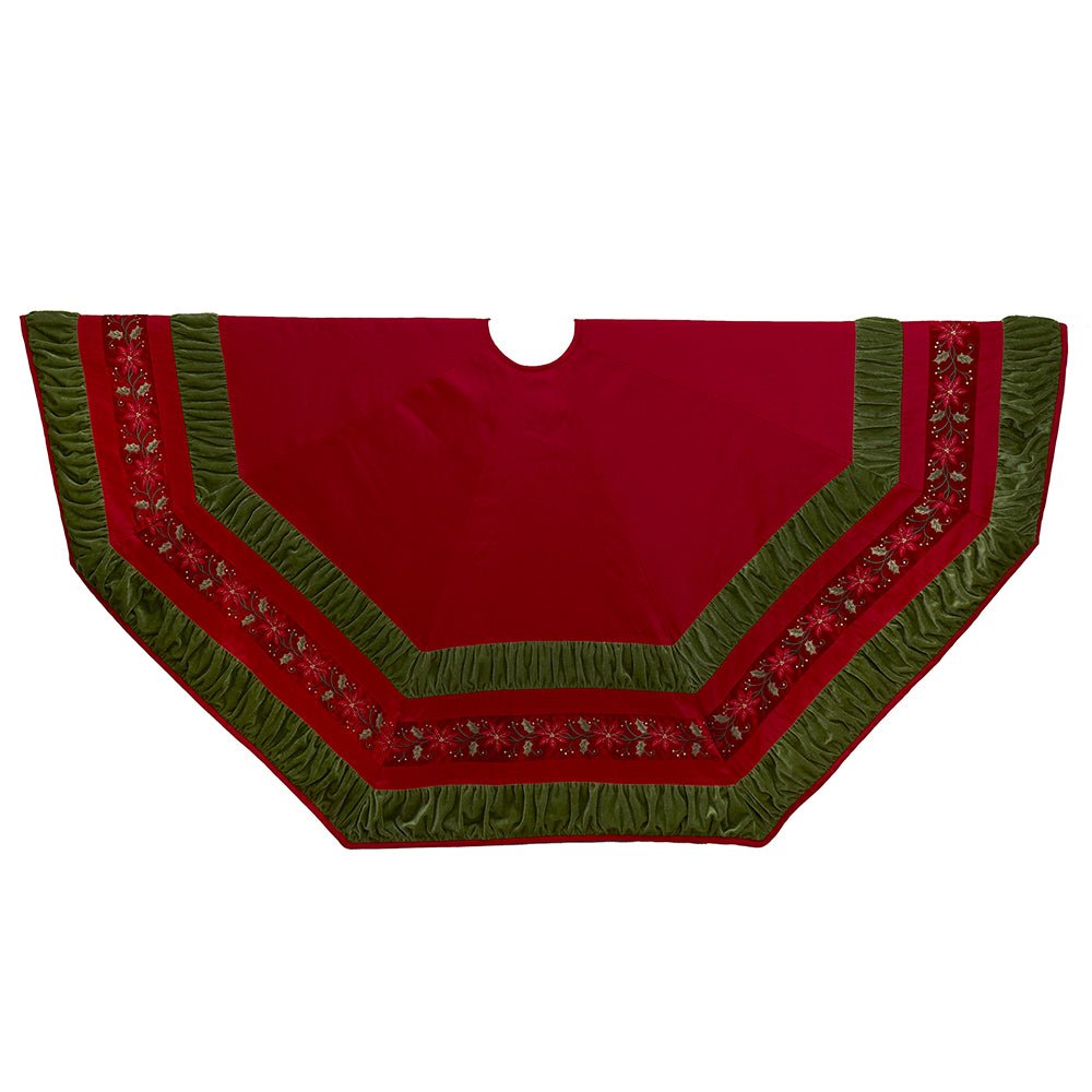 Embroidered Gathered Border Tree Skirt - 72 Inches