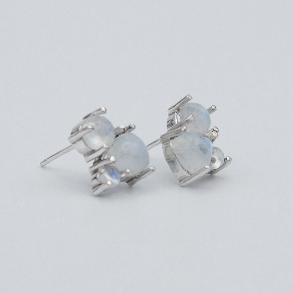Rainbow Moonstone Sterling Silver Stud Earrings For Women