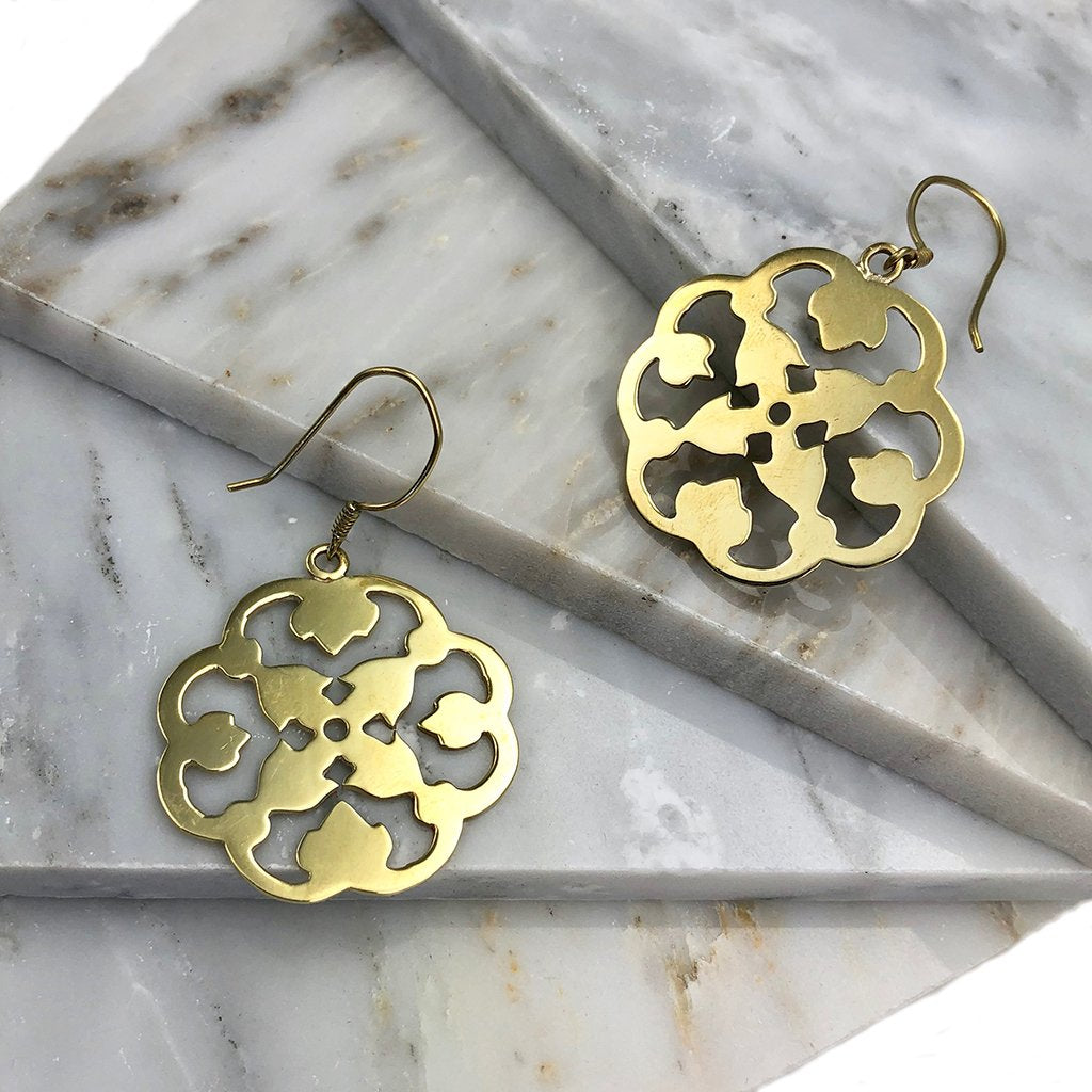 Recycled Brass Clover Earrings Handmade Lightweight Eco