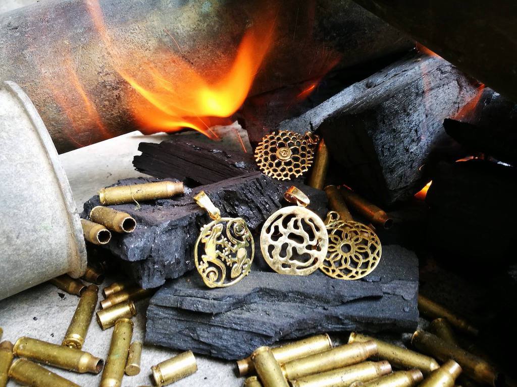 Recycled Brass Bombshell Bar Earrings - Handcast Cambodian Artisan Jewelry