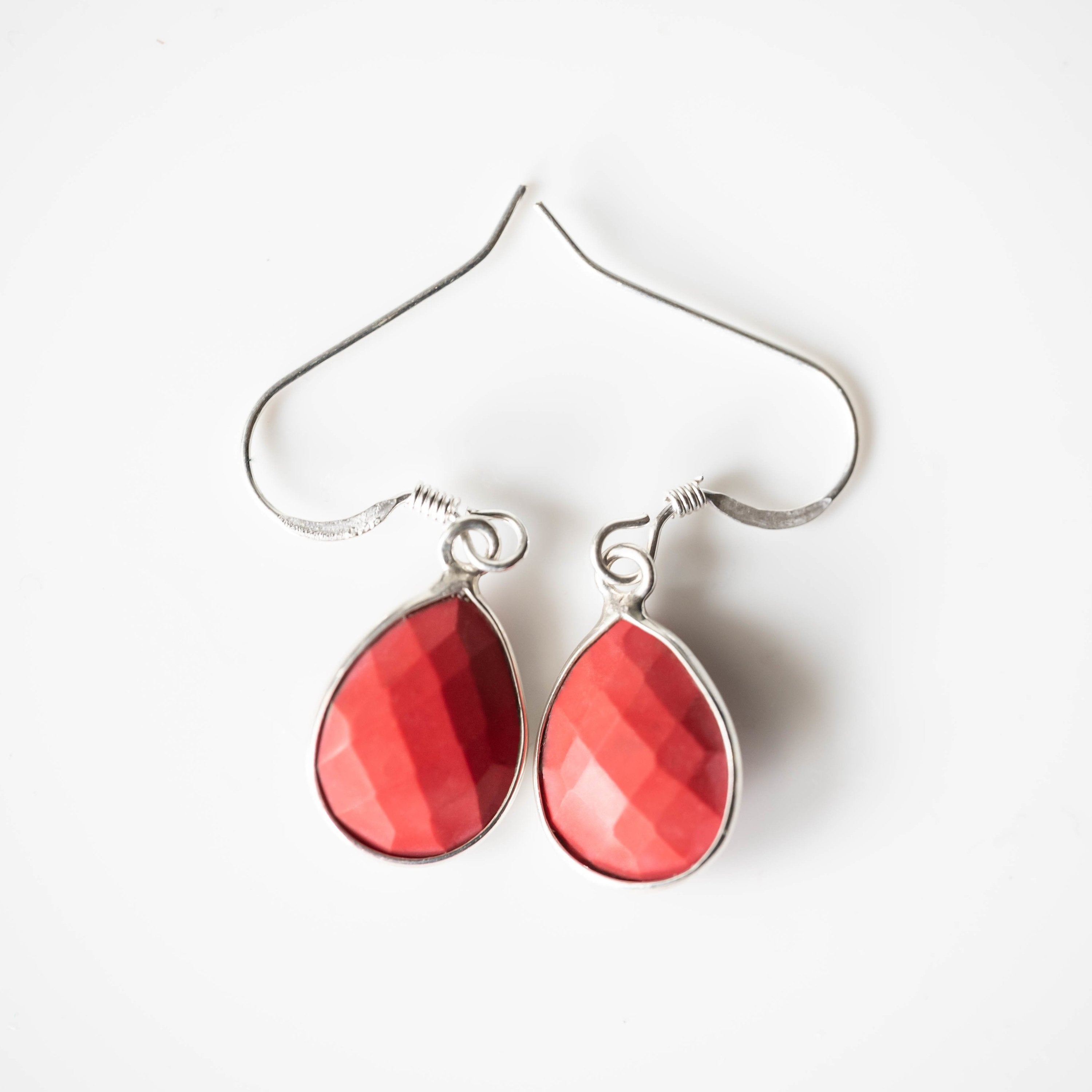 Red Coral Teardrop Earrings Lightweight Sterling Hook Dangle