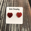 Red Glitter Heart Stud Earrings Cute Valentines Day Gift