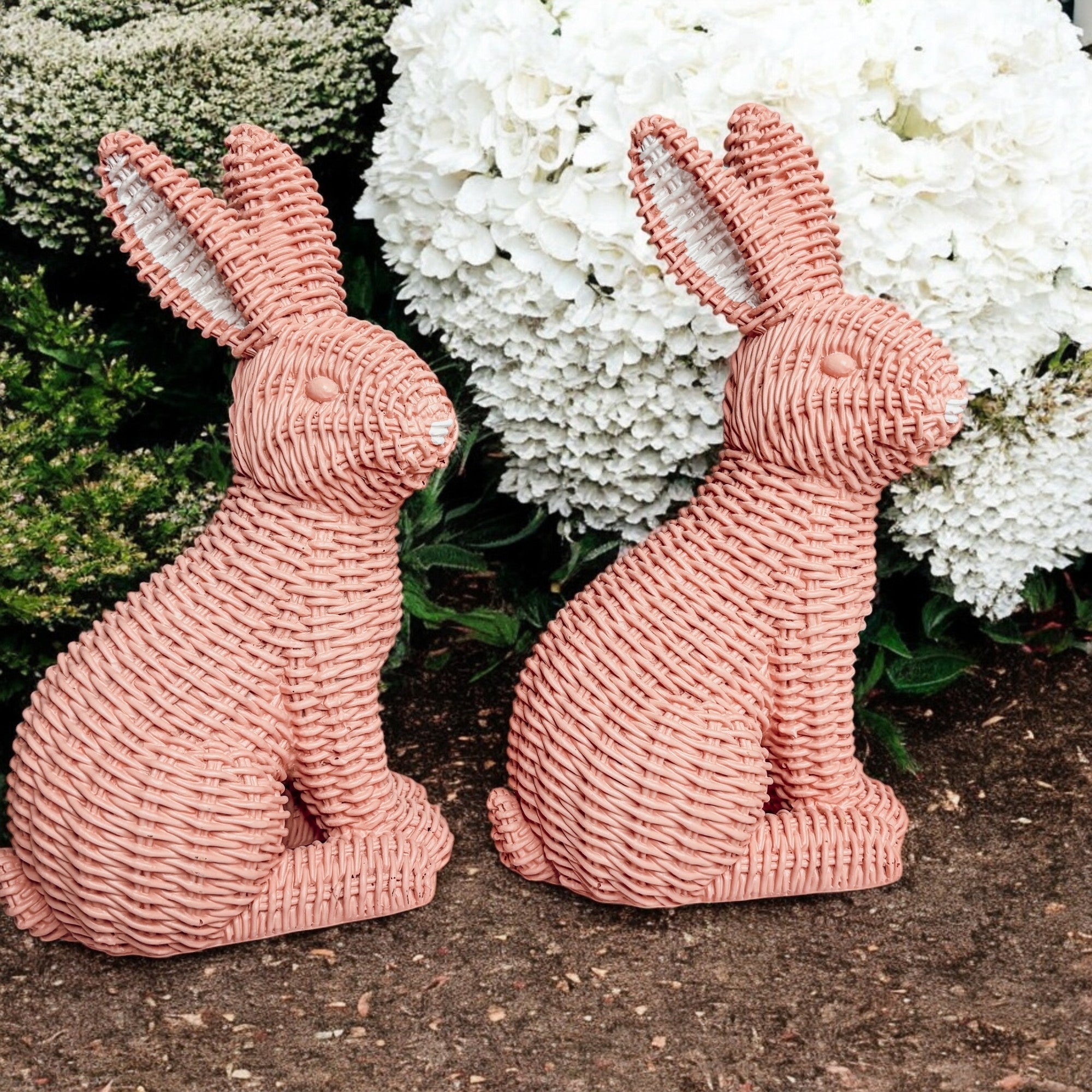 Resin Basket Weave Bunny Figurine Rattan Style Easter Decor 3 Color Options