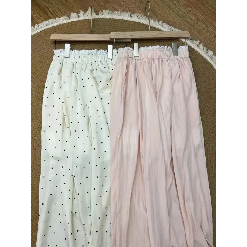 Lace Trim Wide Leg Pants – Retro Y2K Harajuku Casual Trousers